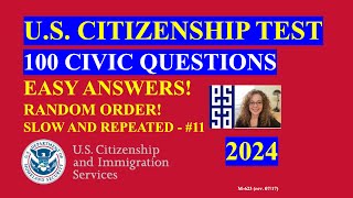 2024 Random 100 Civics Questions and Answers  U S Citizenship Interview  Slow Easy Answer [upl. by Landrum]