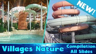 ALL WATER SLIDES at Villages Nature Aqualagon  NEW Indoor water park Paris [upl. by Aisatan]