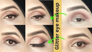 Soft Skin Glitter Eye Makeup  Self Eye Makeup For Beginners  Ayesha khan [upl. by Nnyl755]