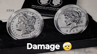 2023 Morgan and peace dollar reverse proof set Damage 🤕🤕🤕 [upl. by Adyht504]