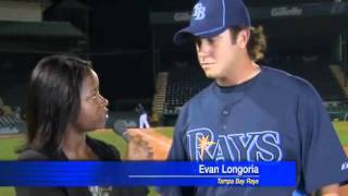 Evan Longorias Catch saves Reporters Life [upl. by Nerek]