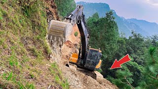 Excavator CARVES Cliffside Road on Treacherous Mountain  Excavator Working Video  Trackhoe [upl. by Aidualk804]