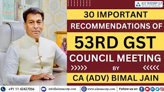 Digests of 30 Important Recommendations of 53rd GST Council Meeting held on 22nd June 2024 [upl. by Eelanaj443]