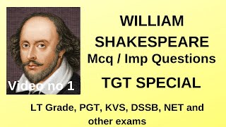 William Shakespeare mcq important questions for TGT LT Grade PGT KVS [upl. by Jethro]