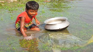 amazing hand fishing  smart boy catching fish by hand  traditional hand fishing video [upl. by Rentsch913]