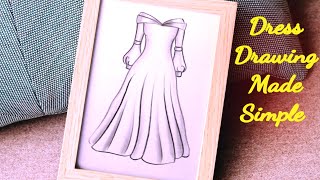 How to draw a Beautiful Gown  Stylish Girl dress drawing design easy  Beautiful Drawings Beginners [upl. by Strawn]