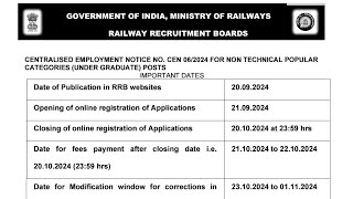 RRB NTPC UNDER GRADUATE NOTIFICATION 202425 [upl. by Ramhaj]