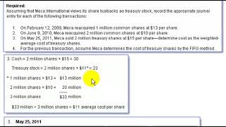 Treasury Stock Transactions  Weighted Avg amp FIFO E189 5e [upl. by Azer]