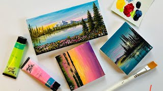 3 Acrylic Landscape Painting for Beginners  3 Mini canvas ideas [upl. by Pearse]