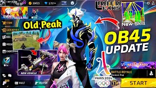 OB45 UPDATE FREE FIRE  FF 7th Anniversary Event  OB45 UPDATE CHANGES IN FF  New Character Skill [upl. by Inat]