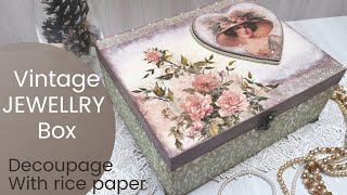 Vintage Jewellry Box DIY Wooden Box Gift Ideas How To Decoupage On Wooden BoxDecoupage Art Decour [upl. by Berey]