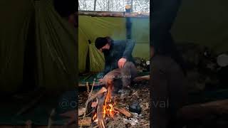 Solo Man Building A Survival Outdoor Shelter Alone in Winter Snow [upl. by Llenrev]