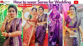 Traditional Bengali Style Saree Draping Tutorial for Practical Wedding Look [upl. by Brabazon]