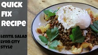 Cold Lentils Salad in French dressing With Poached Egg amp Bacon [upl. by Emmeram]