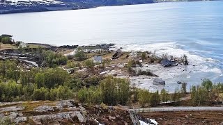 Landslide sweeps Norway homes into the sea [upl. by Lanette]