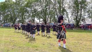 Drum Major Ronnie Rennie leads Kintore Pipe Band on the march during 2022 Oldmeldrum Highland Games [upl. by Asilat]