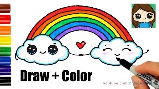 How to Draw a Rainbow and Clouds Easy with Coloring [upl. by Rolph]