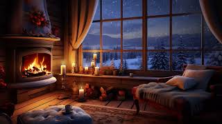 Fireside Bliss Relaxing Fireplace Sounds in a Cozy Room with Snowfall Outside  Winter Sleep [upl. by Mmada881]