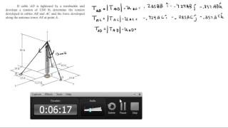 Determine the tension in cables AB and AC and the force along AE [upl. by Viola]