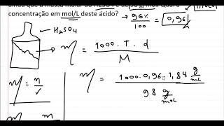 Calculando a Concentração Molar pela densidade título e massa molar [upl. by Auqenehs]