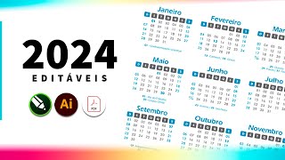 Calendários 2024 editáveis CDR  AI  PDF [upl. by Koppel]