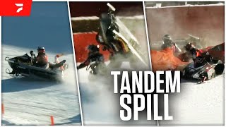 Nasty Double Wipeout At Eagle River Ice Oval  2024 World Championship Snowmobile Derby [upl. by Fahy]