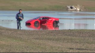 2000HP Lamborghini loses control into lake [upl. by Letnahs570]