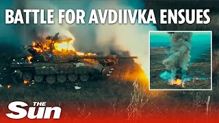 UkraineRussia war Ukrainian forces obliterate enemy tank convoy near Avdiivka [upl. by Akli]