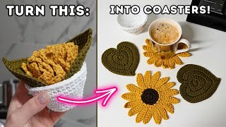 Crochet Coasters and Pot Tutorial  SUNFLOWER EDITION 🌻 Brunaticality Crochet [upl. by Einad]