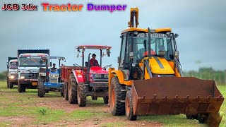 Jcb 3dx export drive loading mud swaraj 735 dI mahindra arjun with trolleyTata Dumper loading [upl. by Sorvats]