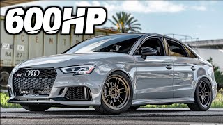 600HP Audi RS3 “Mini Turbo R8quot  The Perfect Daily Driver 25s 060MPH Pulls 13GForce [upl. by Alekram]