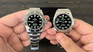 We compare the Rolex Air King 126900 to the Submariner 124060 [upl. by Atsillak689]