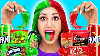 Red VS Green Food Challenge  Eating Only 1 Color Food for 24 Hours by Crafty Hype [upl. by Anaeerb]