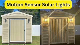 Storage Shed Installation Part 2  Motion Sensor Solar Wall LED Lights outdoorshed backyard [upl. by Marinna]