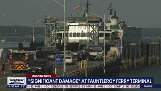 Hard landing Ferry crash damages vessel and Fauntleroy Terminal  FOX 13 Seattle [upl. by Yrtua]