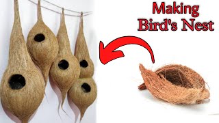 Making a birds nest From waste materialCoconut husk Craft ideasGarden decoration ideas [upl. by Vershen]