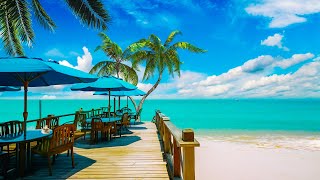 Summer Cafe Outdoor Seaside Cafe Ambience with Hawaiian Bossa Nova Music amp Ocean Waves for Relaxing [upl. by Gimpel765]