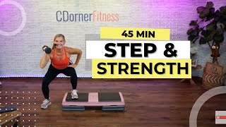 45 Minutes STEP and STRENGTH  Step aerobics with Weights at home [upl. by Steen]