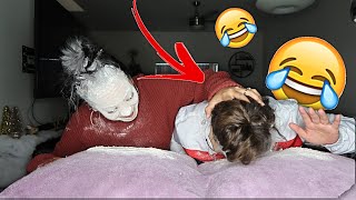 EXTREME FLOUR CHALLENGE COUPLES EDITION Hilarious  VLOGMAS DAY 6 [upl. by Ednew]