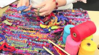 Looping together Sock Loops to make weft for a rag rug [upl. by Hardan]