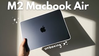 Macbook Air M2 Unboxing Midnight 🤍 Setup  Customization  Accessories [upl. by Yanttirb322]