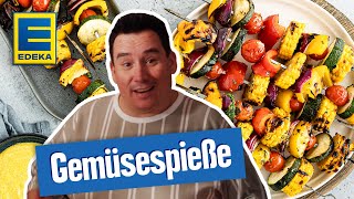 Gemüsespieße grillen  Veganes Grillrezept mit Curry Dip [upl. by Darnok]