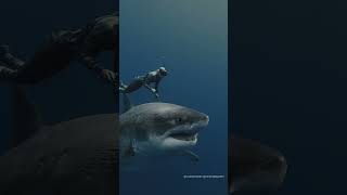 Pregnant or Full Largest great white shark alive swimming with shark conservationist oceanramsey [upl. by Aneehsar]