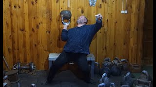 ЖИМ ГИРИ 655 КГ  4 ПУДА НАПОПА СИДЯ 655 KG KETTLEBELL BOTTOM UP PRESS SEATED [upl. by Notnel]