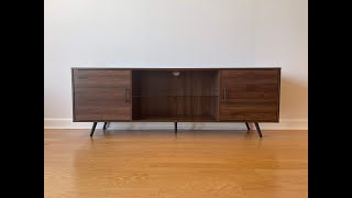 Walker Edison Nora 70quot Console Assembly Thea Saxon Mid Century Modern 2 Door Glass Shelf TV Stand [upl. by Suiravad]