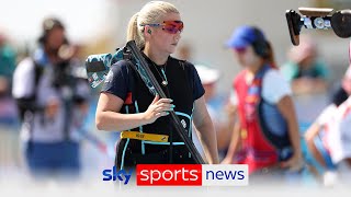 Team GBs Amber Rutter wins silver in the womens skeet shooting [upl. by Eintruoc879]