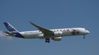 FullHD Airbus A350 XWB quotQatarquot takeoff and landing at ToulouseTLSLFBO [upl. by Pillow871]