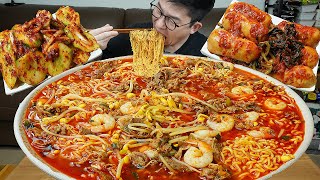 우삼겹 새우토핑 🔥열라면과 잘익은총각김치에 밥까지 말아서 먹방 Spicy Beef Ramyeon MUKBANG [upl. by Acirem]