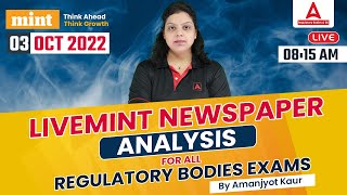 Live Mint News Analysis for All Regulatory Bodies Exams  3 Oct 2022  By Amanjyot Kaur [upl. by Mordy]