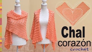 Chal corazón con abanicos de puntos puff tejido a crochet  Tejiendo Perú [upl. by Anelrats]